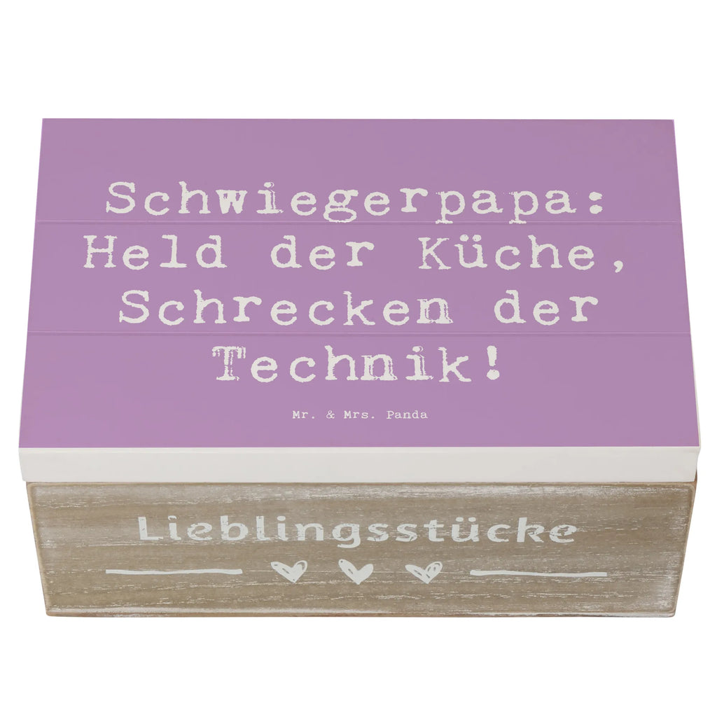 Wooden chest Saying Schwiegerpapa: Held der Küche, Schrecken der Technik! Holzkiste, Schatzkiste, Geschenkdose, Erinnerungsbox, Dekokiste, XXL, Erinnerungskiste, Kiste, Geschenkbox, Aufbewahrungsbox, Schatulle, Truhe, Familie, Vatertag, Muttertag, Bruder, Schwester, Mama, Papa, Oma, Opa