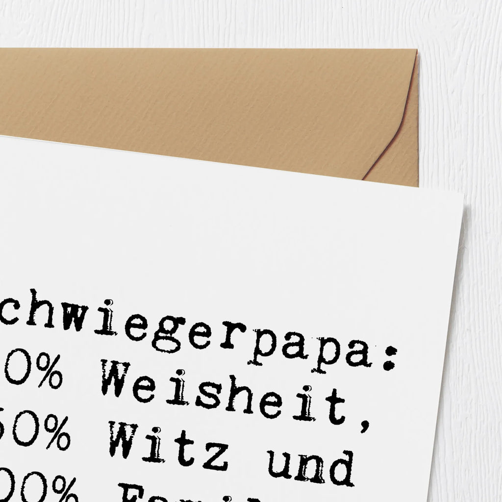 Deluxe Card Saying Schwiegerpapa: 50% Weisheit, 50% Witz und 100% Familie! Geburtstagskarte, Grußkarte, Hochwertige Grußkarte, Hochwertige Klappkarte, Glückwunschkarte, Klappkarte, Karte, Hochzeitskarte, Einladungskarte, Familie, Vatertag, Muttertag, Bruder, Schwester, Mama, Papa, Oma, Opa