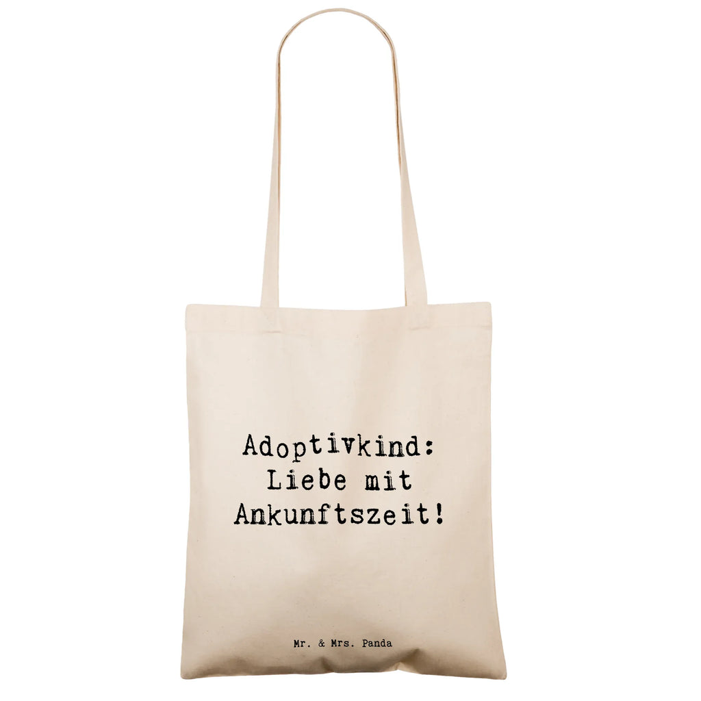 Tote bag Saying Adoptivkind: Liebe mit Ankunftszeit! Beuteltasche, Beutel, Einkaufstasche, Jutebeutel, Stoffbeutel, Tasche, Shopper, Umhängetasche, Strandtasche, Schultertasche, Stofftasche, Tragetasche, Badetasche, Jutetasche, Einkaufstüte, Laptoptasche, Familie, Vatertag, Muttertag, Bruder, Schwester, Mama, Papa, Oma, Opa