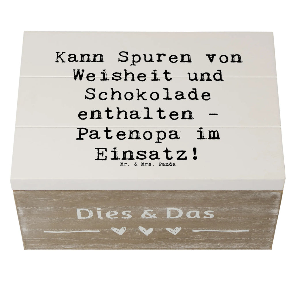 Wooden chest Saying Kann Spuren von Weisheit und Schokolade enthalten - Patenopa im Einsatz! Holzkiste, Aufbewahrungsbox, XXL, Kiste, Dekokiste, Geschenkdose, Geschenkbox, Erinnerungsbox, Schatzkiste, Schatulle, Erinnerungskiste, Truhe, Familie, Vatertag, Muttertag, Bruder, Schwester, Mama, Papa, Oma, Opa