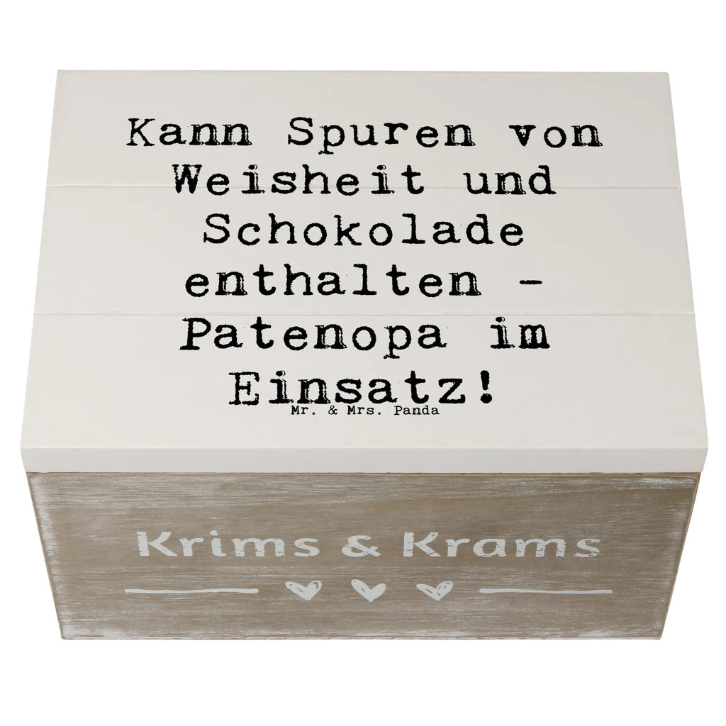 Wooden chest Saying Kann Spuren von Weisheit und Schokolade enthalten - Patenopa im Einsatz! Holzkiste, Aufbewahrungsbox, XXL, Kiste, Dekokiste, Geschenkdose, Geschenkbox, Erinnerungsbox, Schatzkiste, Schatulle, Erinnerungskiste, Truhe, Familie, Vatertag, Muttertag, Bruder, Schwester, Mama, Papa, Oma, Opa