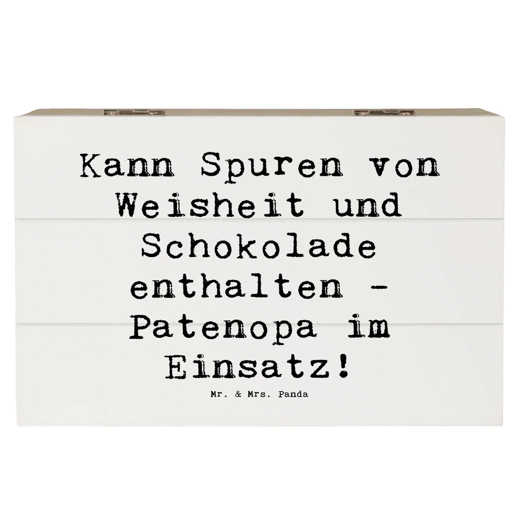 Wooden chest Saying Kann Spuren von Weisheit und Schokolade enthalten - Patenopa im Einsatz! Holzkiste, Aufbewahrungsbox, XXL, Kiste, Dekokiste, Geschenkdose, Geschenkbox, Erinnerungsbox, Schatzkiste, Schatulle, Erinnerungskiste, Truhe, Familie, Vatertag, Muttertag, Bruder, Schwester, Mama, Papa, Oma, Opa