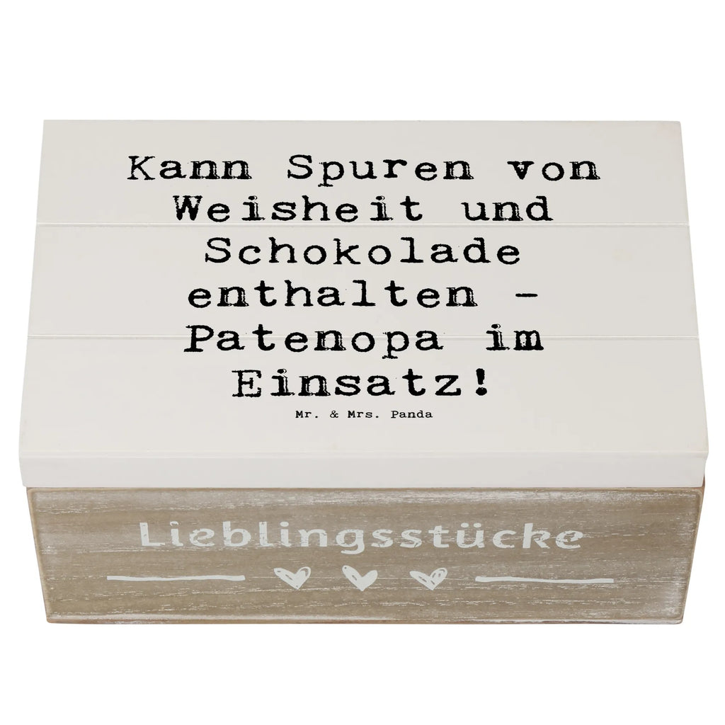 Wooden chest Saying Kann Spuren von Weisheit und Schokolade enthalten - Patenopa im Einsatz! Holzkiste, Aufbewahrungsbox, XXL, Kiste, Dekokiste, Geschenkdose, Geschenkbox, Erinnerungsbox, Schatzkiste, Schatulle, Erinnerungskiste, Truhe, Familie, Vatertag, Muttertag, Bruder, Schwester, Mama, Papa, Oma, Opa