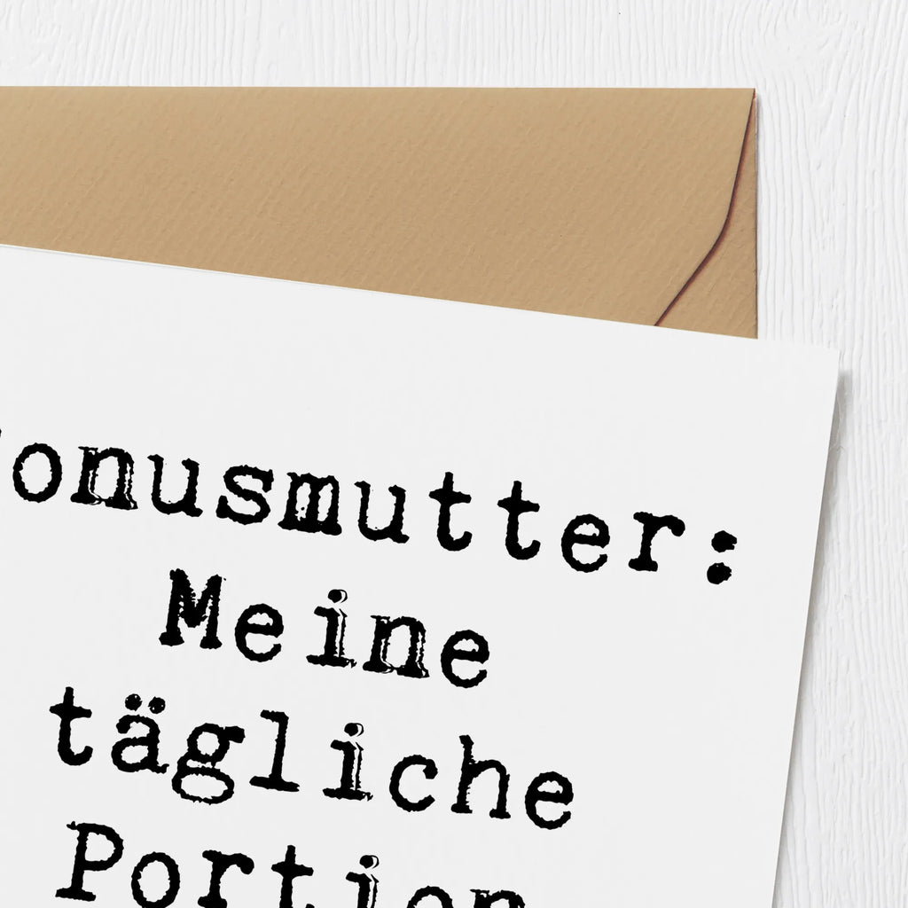 Deluxe Karte Spruch Bonusmutter Glück Geburtstagskarte, Klappkarte, Karte, Hochwertige Klappkarte, Glückwunschkarte, Hochzeitskarte, Einladungskarte, Hochwertige Grußkarte, Grußkarte, Familie, Vatertag, Muttertag, Bruder, Schwester, Mama, Papa, Oma, Opa
