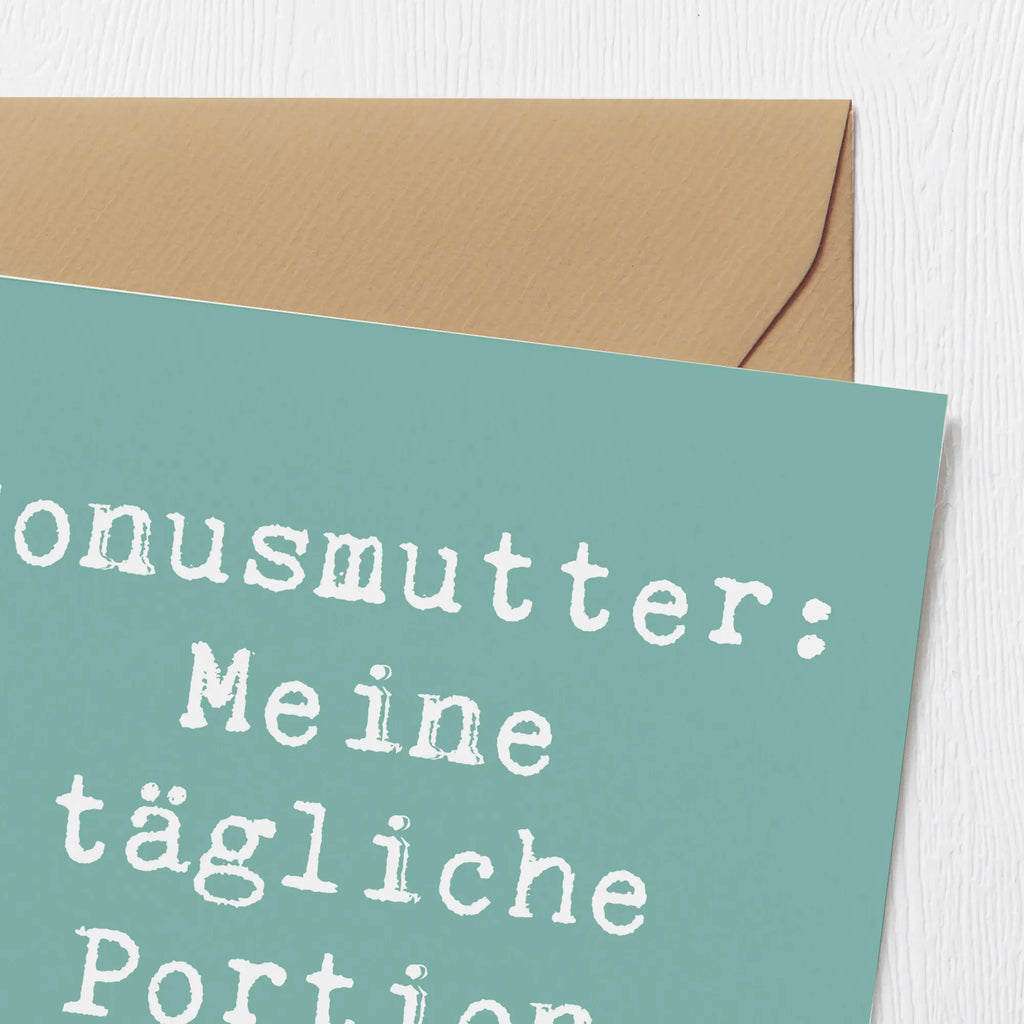 Deluxe Karte Spruch Bonusmutter Glück Geburtstagskarte, Klappkarte, Karte, Hochwertige Klappkarte, Glückwunschkarte, Hochzeitskarte, Einladungskarte, Hochwertige Grußkarte, Grußkarte, Familie, Vatertag, Muttertag, Bruder, Schwester, Mama, Papa, Oma, Opa