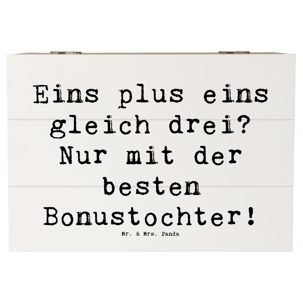Wooden chest Saying Eins plus eins gleich drei? Nur mit der besten Bonustochter! Geschenkdose, Dekokiste, Truhe, Schatulle, Kiste, Erinnerungskiste, Geschenkbox, XXL, Aufbewahrungsbox, Schatzkiste, Erinnerungsbox, Holzkiste, Familie, Vatertag, Muttertag, Bruder, Schwester, Mama, Papa, Oma, Opa