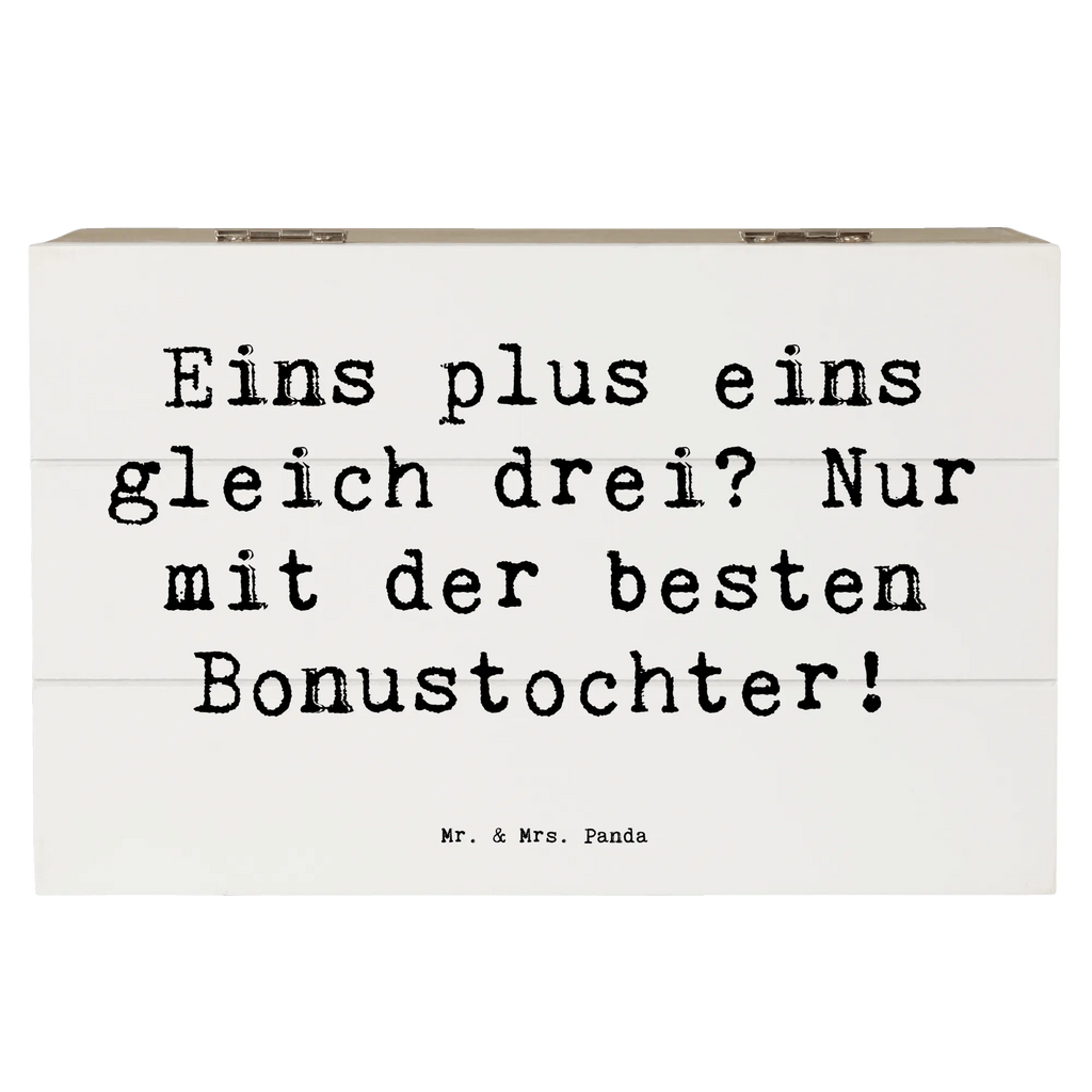 Wooden chest Saying Eins plus eins gleich drei? Nur mit der besten Bonustochter! Geschenkdose, Dekokiste, Truhe, Schatulle, Kiste, Erinnerungskiste, Geschenkbox, XXL, Aufbewahrungsbox, Schatzkiste, Erinnerungsbox, Holzkiste, Familie, Vatertag, Muttertag, Bruder, Schwester, Mama, Papa, Oma, Opa