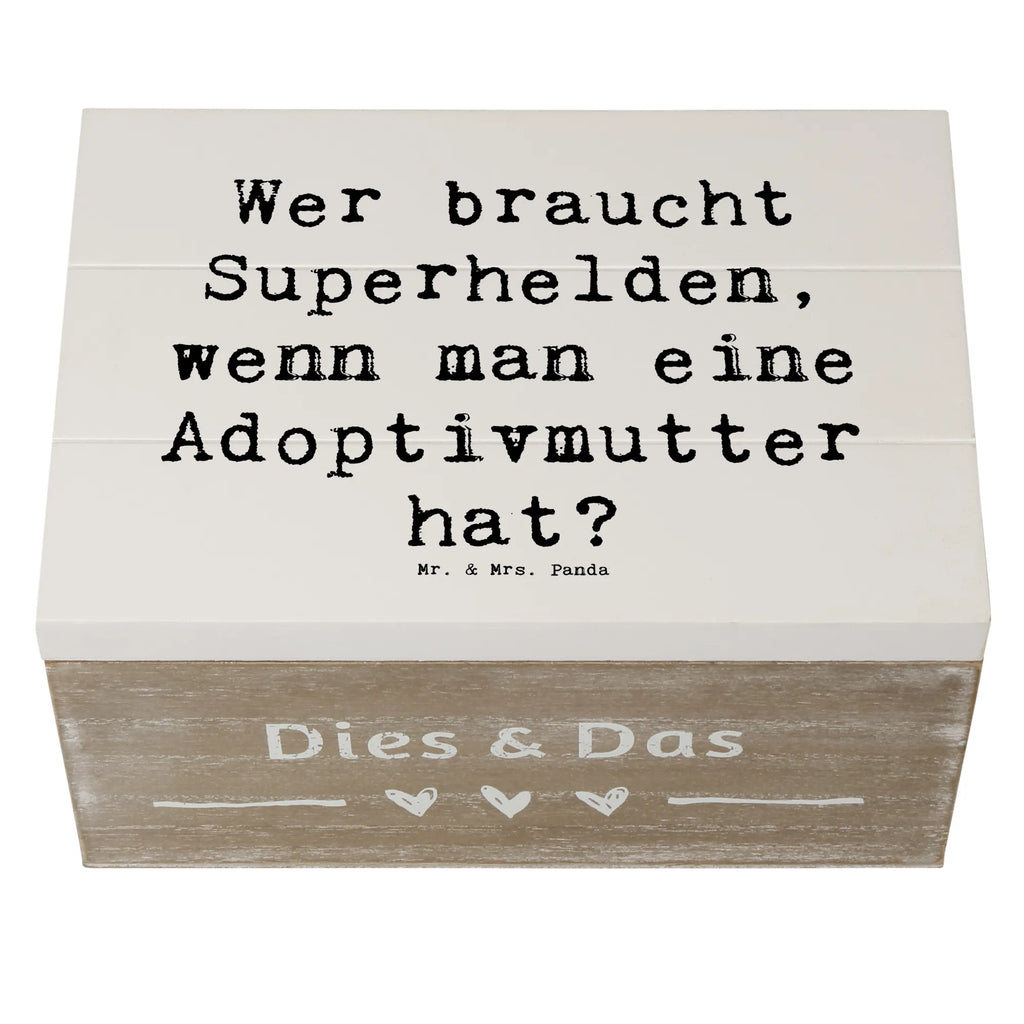 Wooden chest Saying Wer braucht Superhelden, wenn man eine Adoptivmutter hat? Erinnerungskiste, Schatzkiste, Geschenkbox, Dekokiste, Truhe, Holzkiste, Schatulle, Aufbewahrungsbox, Geschenkdose, XXL, Kiste, Erinnerungsbox, Familie, Vatertag, Muttertag, Bruder, Schwester, Mama, Papa, Oma, Opa