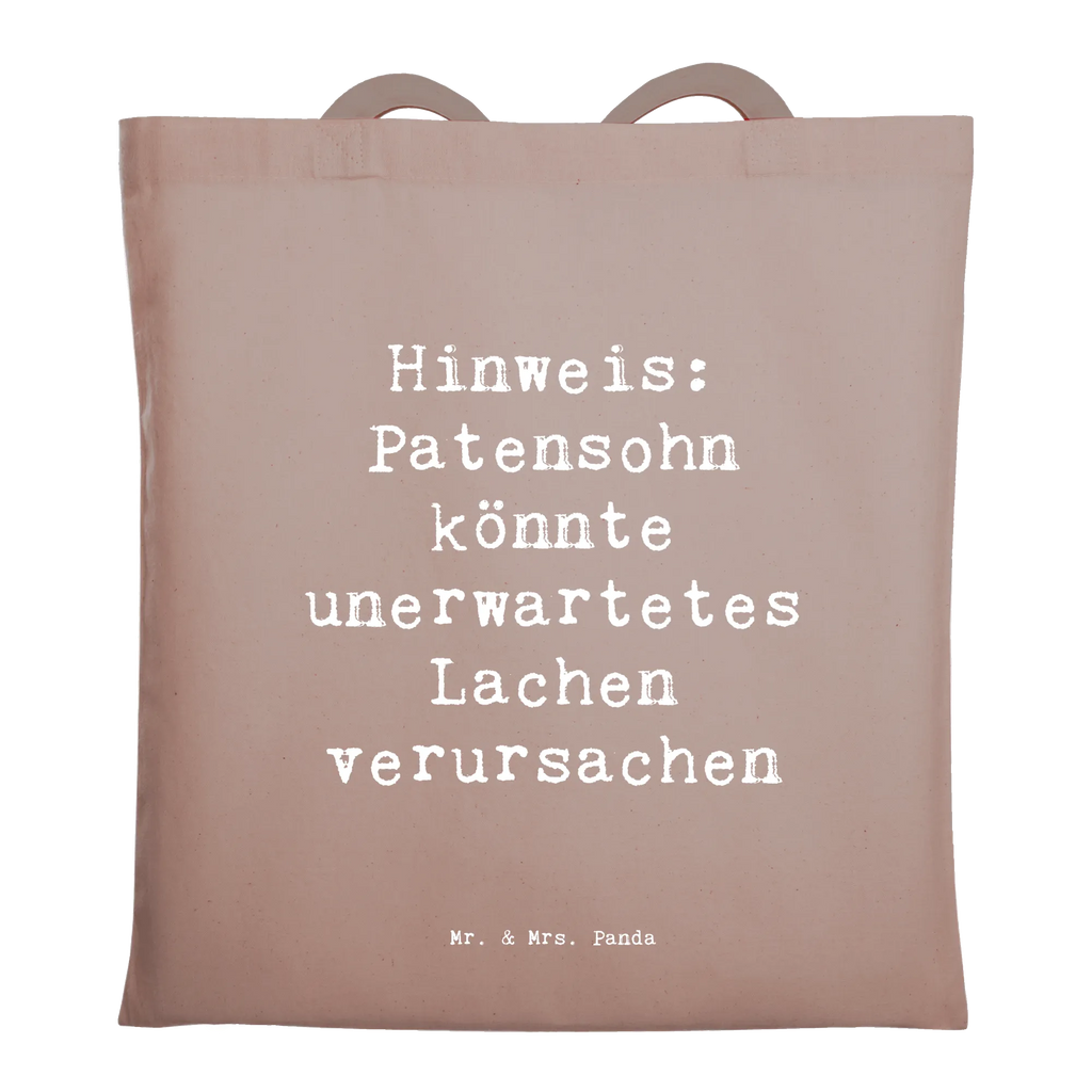 Tote bag Saying Hinweis: Patensohn könnte unerwartetes Lachen verursachen Beuteltasche, Beutel, Einkaufstasche, Jutebeutel, Stoffbeutel, Tasche, Shopper, Umhängetasche, Strandtasche, Schultertasche, Stofftasche, Tragetasche, Badetasche, Jutetasche, Einkaufstüte, Laptoptasche, Familie, Vatertag, Muttertag, Bruder, Schwester, Mama, Papa, Oma, Opa
