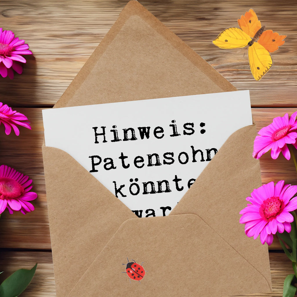 Deluxe Card Saying Hinweis: Patensohn könnte unerwartetes Lachen verursachen Karte, Einladungskarte, Hochwertige Grußkarte, Klappkarte, Glückwunschkarte, Hochwertige Klappkarte, Hochzeitskarte, Grußkarte, Geburtstagskarte, Familie, Vatertag, Muttertag, Bruder, Schwester, Mama, Papa, Oma, Opa
