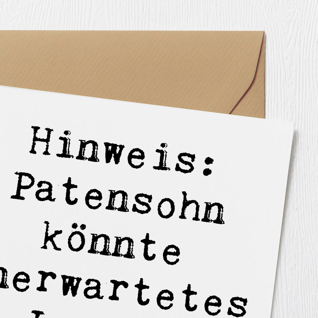 Deluxe Card Saying Hinweis: Patensohn könnte unerwartetes Lachen verursachen Karte, Einladungskarte, Hochwertige Grußkarte, Klappkarte, Glückwunschkarte, Hochwertige Klappkarte, Hochzeitskarte, Grußkarte, Geburtstagskarte, Familie, Vatertag, Muttertag, Bruder, Schwester, Mama, Papa, Oma, Opa
