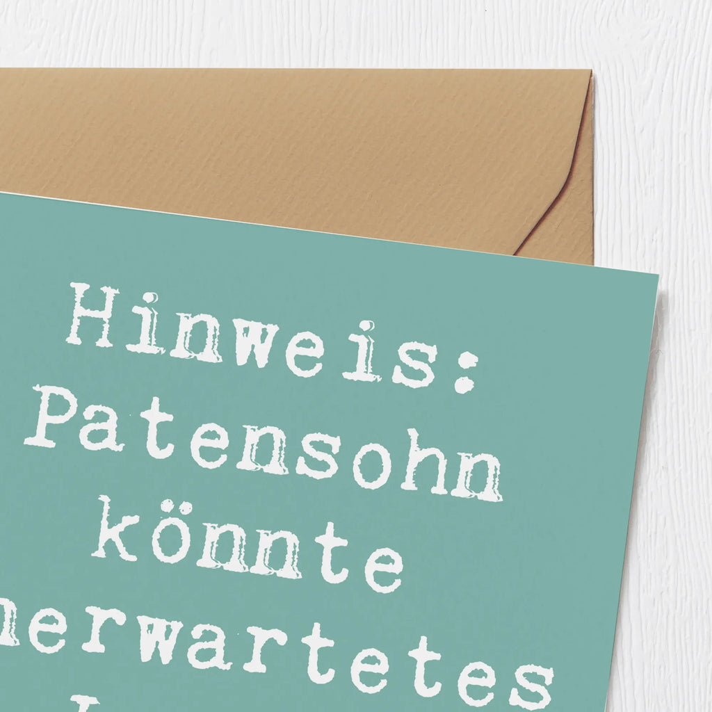 Deluxe Card Saying Hinweis: Patensohn könnte unerwartetes Lachen verursachen Karte, Einladungskarte, Hochwertige Grußkarte, Klappkarte, Glückwunschkarte, Hochwertige Klappkarte, Hochzeitskarte, Grußkarte, Geburtstagskarte, Familie, Vatertag, Muttertag, Bruder, Schwester, Mama, Papa, Oma, Opa
