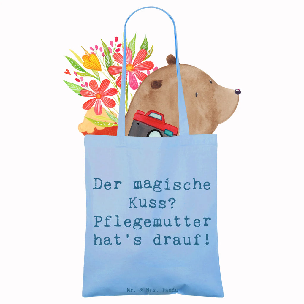 Tote bag Saying Der magische Kuss? Pflegemutter hat's drauf! Beuteltasche, Beutel, Einkaufstasche, Jutebeutel, Stoffbeutel, Tasche, Shopper, Umhängetasche, Strandtasche, Schultertasche, Stofftasche, Tragetasche, Badetasche, Jutetasche, Einkaufstüte, Laptoptasche, Familie, Vatertag, Muttertag, Bruder, Schwester, Mama, Papa, Oma, Opa