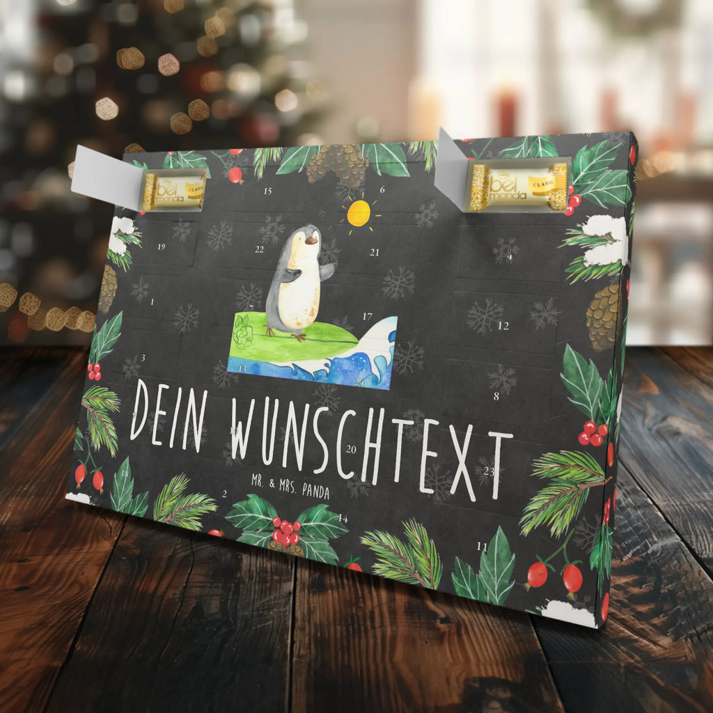 Personalisierter Marzipan Adventskalender Pinguin Surfer Personalisierter Marzipan Adventskalender, Pinguin, Surfer, surfen, Urlaub, Portugal, Wellen, Pinguine, Hawaii, Wellen reiten