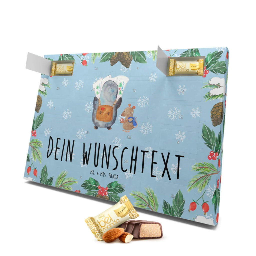 Personalisierter Marzipan Adventskalender Pinguin & Maus Wanderer Personalisierter Marzipan Adventskalender, Pinguin, Pinguine, Ausflug, Roadtrip, Wanderlust, wandern, Abenteurer, Abenteuer