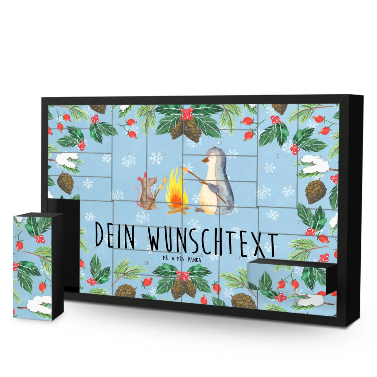 Personalisierter Befüllbarer Adventskalender Pinguin Lagerfeuer