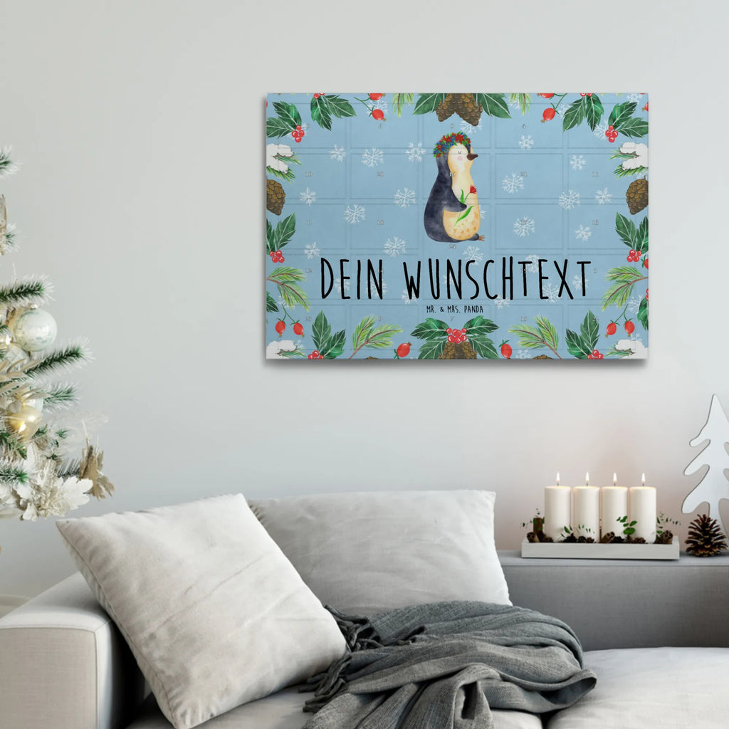 Personalisierter Tee Adventskalender Pinguin Blumen Personalisierter Tee Adventskalender, Pinguin, Wünsche, Lebensziele, Geschenkidee, Liebeskummer, Motivation, Lebenslust, Leben, Universum, Blumenkranz, Pinguine, Ziele
