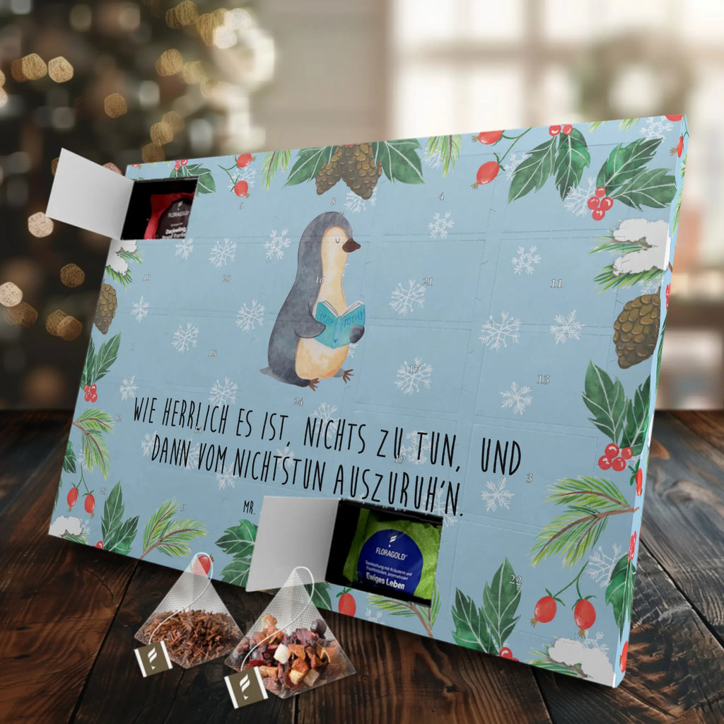 Tee Adventskalender Pinguin Buch Adventskalender mit Tee, Tee Adventskalender, Adventskalender, Pinguin, Nichtstun, Faulenzen, Ferien, Pinguine, Freizeit, Buch, Urlaub, Bücherwurm, Lesen