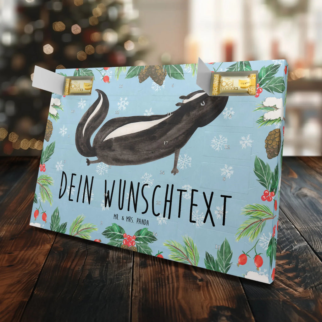 Personalisierter Marzipan Adventskalender Stinktier Yoga Personalisierter Marzipan Adventskalender, Stinktier, Skunk, Yoga, Stinki, Liebe, Lebe, Raubtier, Wildtier, Namaste, Lache, Stinker