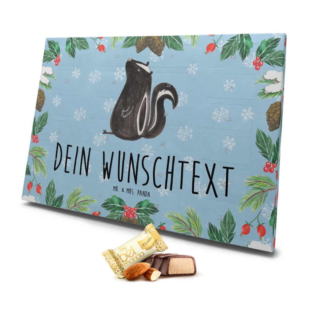 Personalisierter Marzipan Adventskalender Stinktier Sitzen Personalisierter Marzipan Adventskalender, Stinktier, Skunk, Raubtier, Wildtier, Stinki, Spruch, Büro, Besserwisser, Recht, Stinker