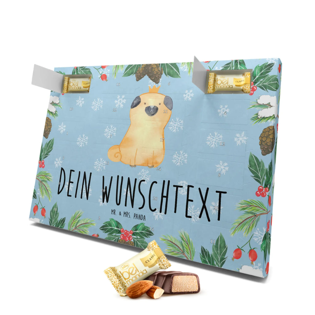 Personalisierter Marzipan Adventskalender Mops Krone Personalisierter Marzipan Adventskalender, Hund, Hundemotiv, Haustier, Hunderasse, Tierliebhaber, Hundebesitzer, Sprüche, lustig, kinderlos, Hausregel, Mops, Hundebesitzer. Spruch, allergisch