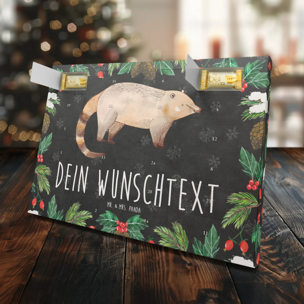 Personalisierter Marzipan Adventskalender Nasenbär Personalisierter Marzipan Adventskalender, Tiermotive, Gute Laune, lustige Sprüche, Tiere, Nasenbär, Rüsselbär, Nasenbären, Bär