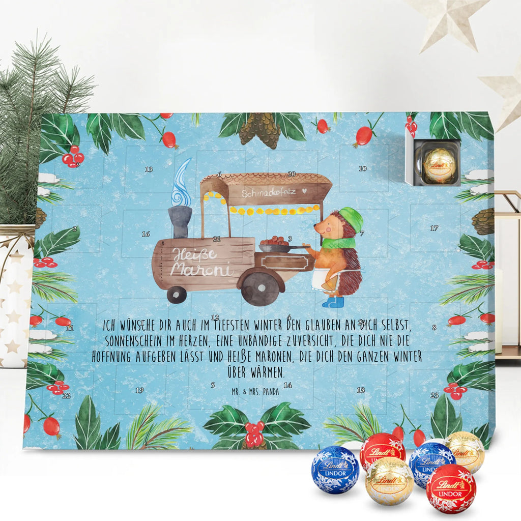 Chocolate advent calendar hedgehog Chestnuts Christmas time, snow