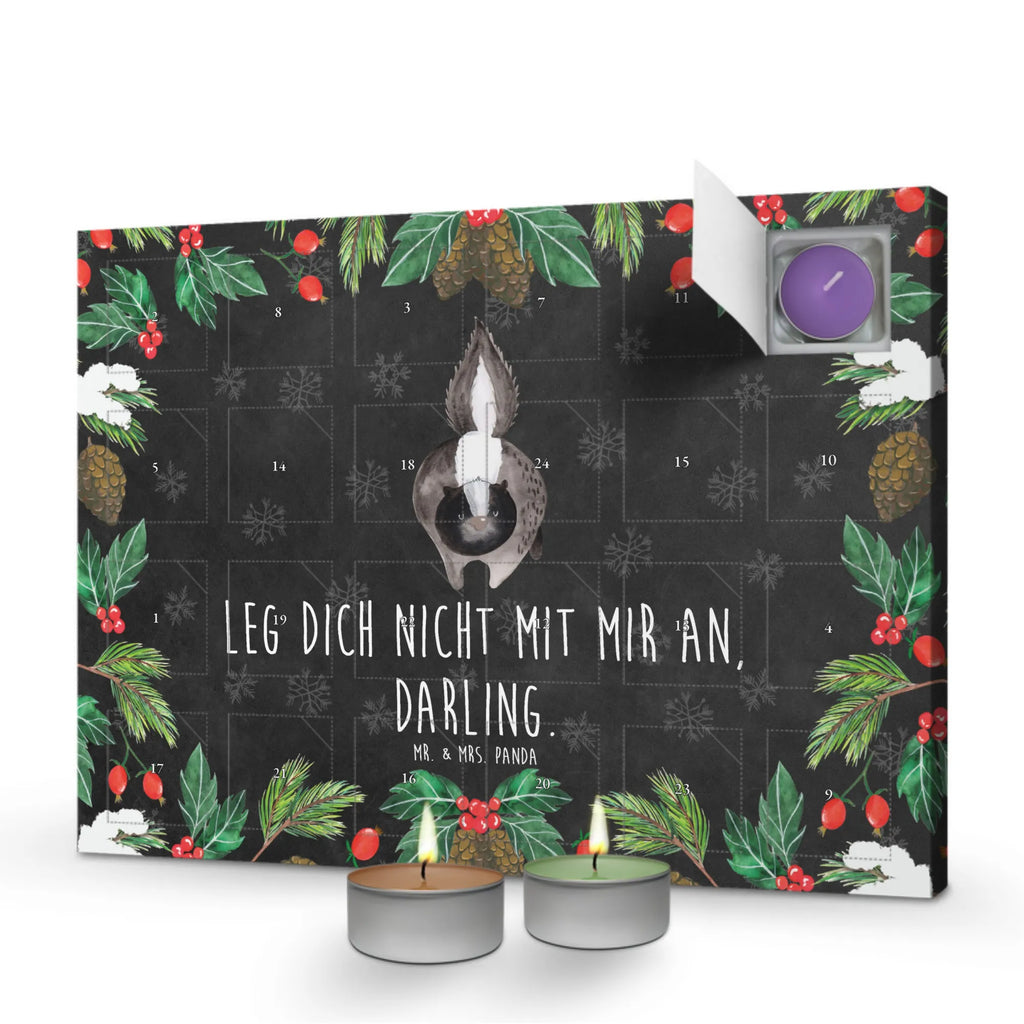 Scented candle advent calendar skunk attack wild animal, stinky, angry, threatening, predator