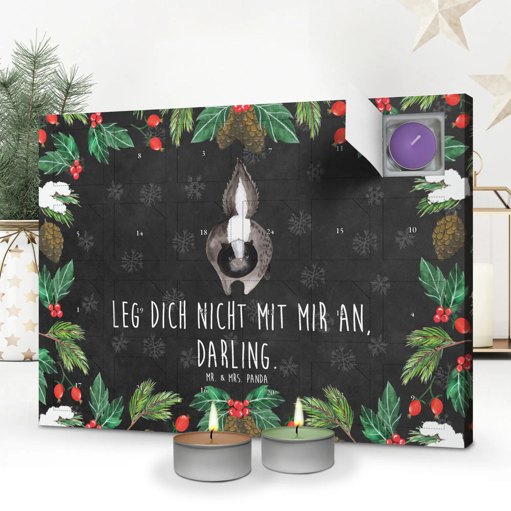 Scented candle advent calendar skunk attack wild animal, stinky, angry, threatening, predator