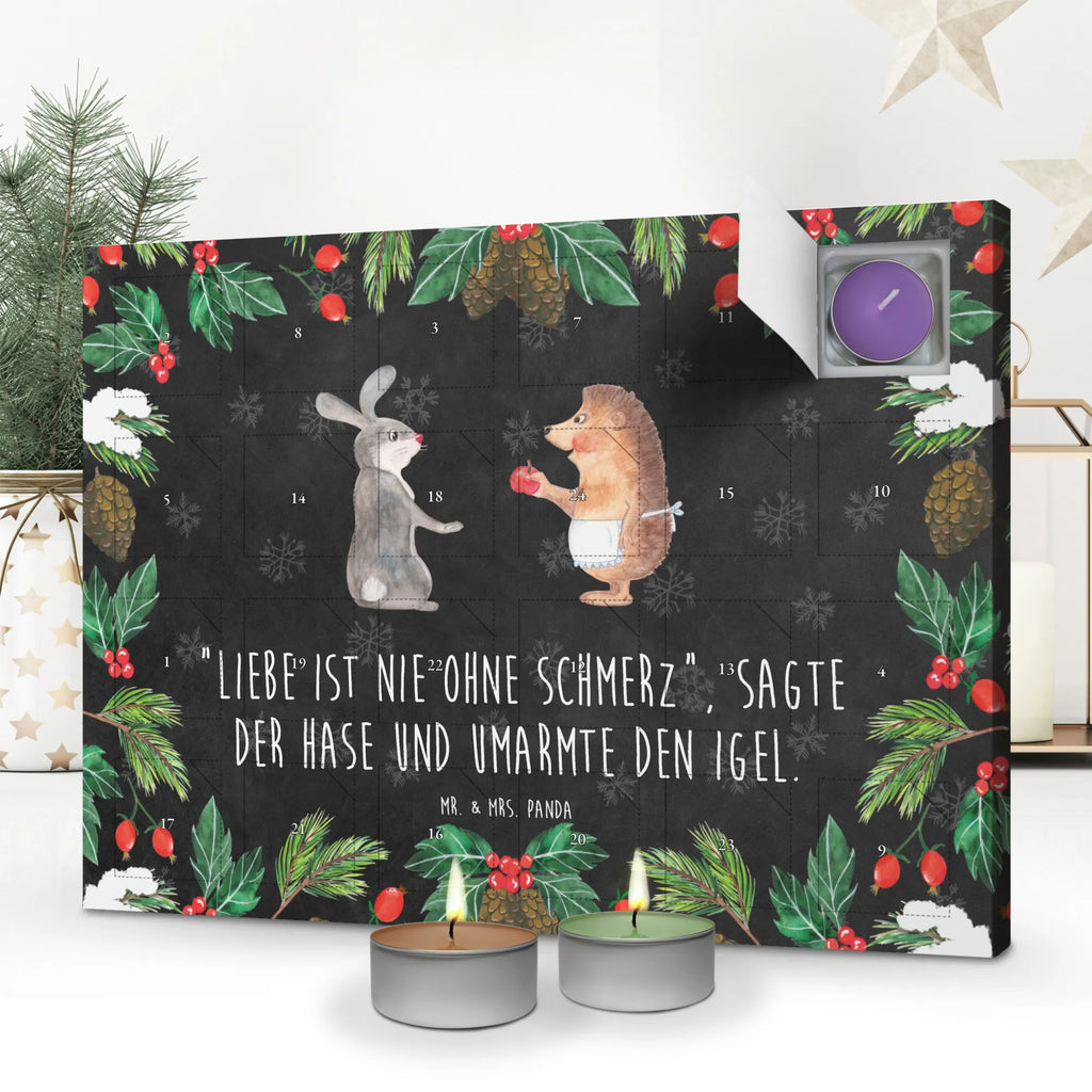 Scented candle advent calendar Hare Hedgehog card, gift ideas, gifts, animal lover, special gifts, cute animal motives, hand drawn, small animals, good mood, cute, funny sayings, Hedgehog and hare, love saying, heartache, lovesickness gift, pain of separation, romantic saying, consolation, hare