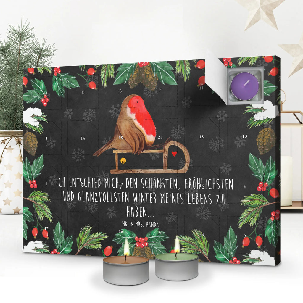 Scented candle advent calendar robin Sleds Christmas time, snow, sleigh, bird