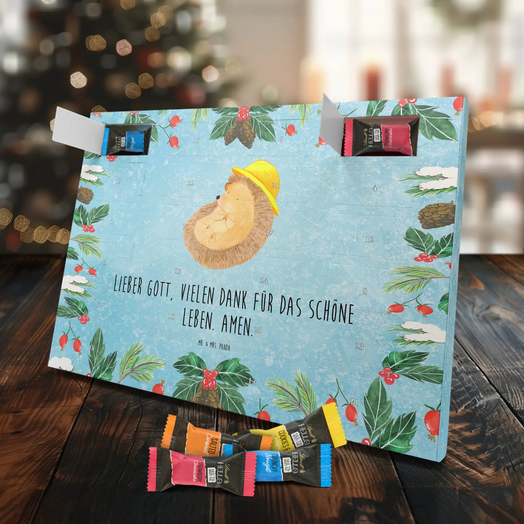 Chocolate advent calendar Hedgehog Pray gift ideas, gifts, small animals, good mood, cute, funny sayings, cute animal motives, hand drawn, special gifts, card, animal lover, pray, God, sun hat, enjoy, hedgehog with hat, gratitude, be grateful