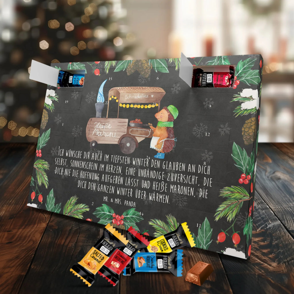 Chocolate advent calendar hedgehog Chestnuts Christmas time, snow