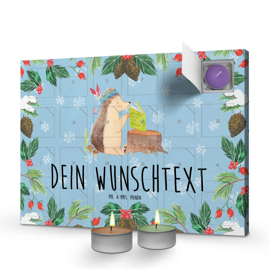 Personalisierter Duftkerzen Adventskalender Igel Federschmuck Personalisierter Duftkerzen Adventskalender, Waldtiere, Tiere, Igel, Camping, Lagerfeuer, Indianer, Abenteuer