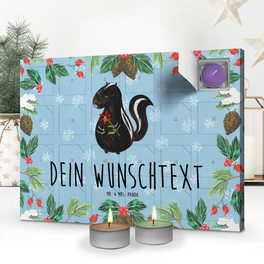 Personalisierter Duftkerzen Adventskalender Stinktier Blume Personalisierter Duftkerzen Adventskalender, Stinktier, Skunk, Stinki, Raubtier, Stinker, Tagträumer, Wildtier, Träume, Verträumt, Dreams
