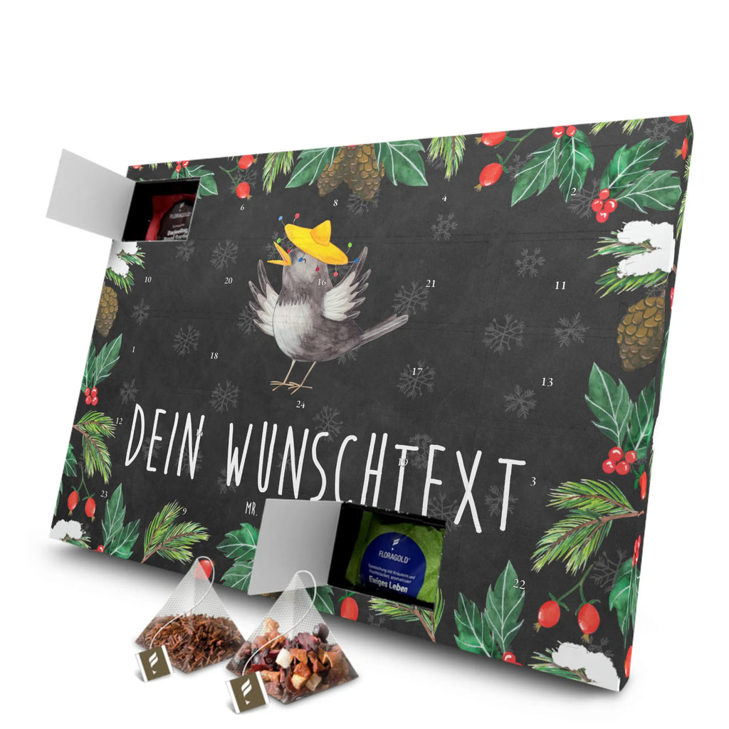 Personalisierter Tee Adventskalender Rabe Sombrero Personalisierter Tee Adventskalender, Tiermotive, Tiere, Gute Laune, Lustige Sprüche, Spruch Positiv, Froh, Fröhlich sein, glücklich sein, Elster, Motivation, Vogel, Glück Spruch, Vögel, Rabe