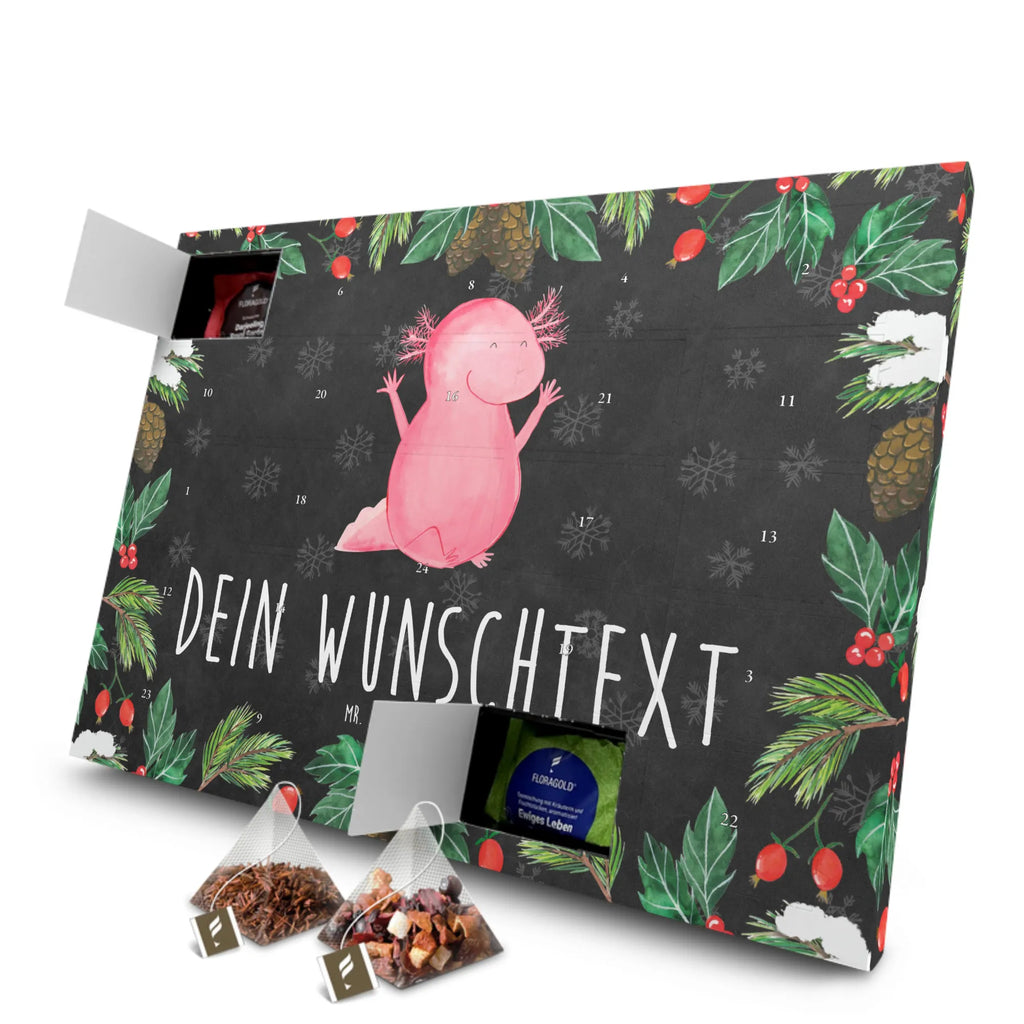Personalisierter Tee Adventskalender Axolotl Hurra Personalisierter Tee Adventskalender, Axolotl, Molch, Fröhlich, Freude, Spaß, Axolot, Motivation, Zufriedenheit, Lurch, Lurche, Schwanzlurch
