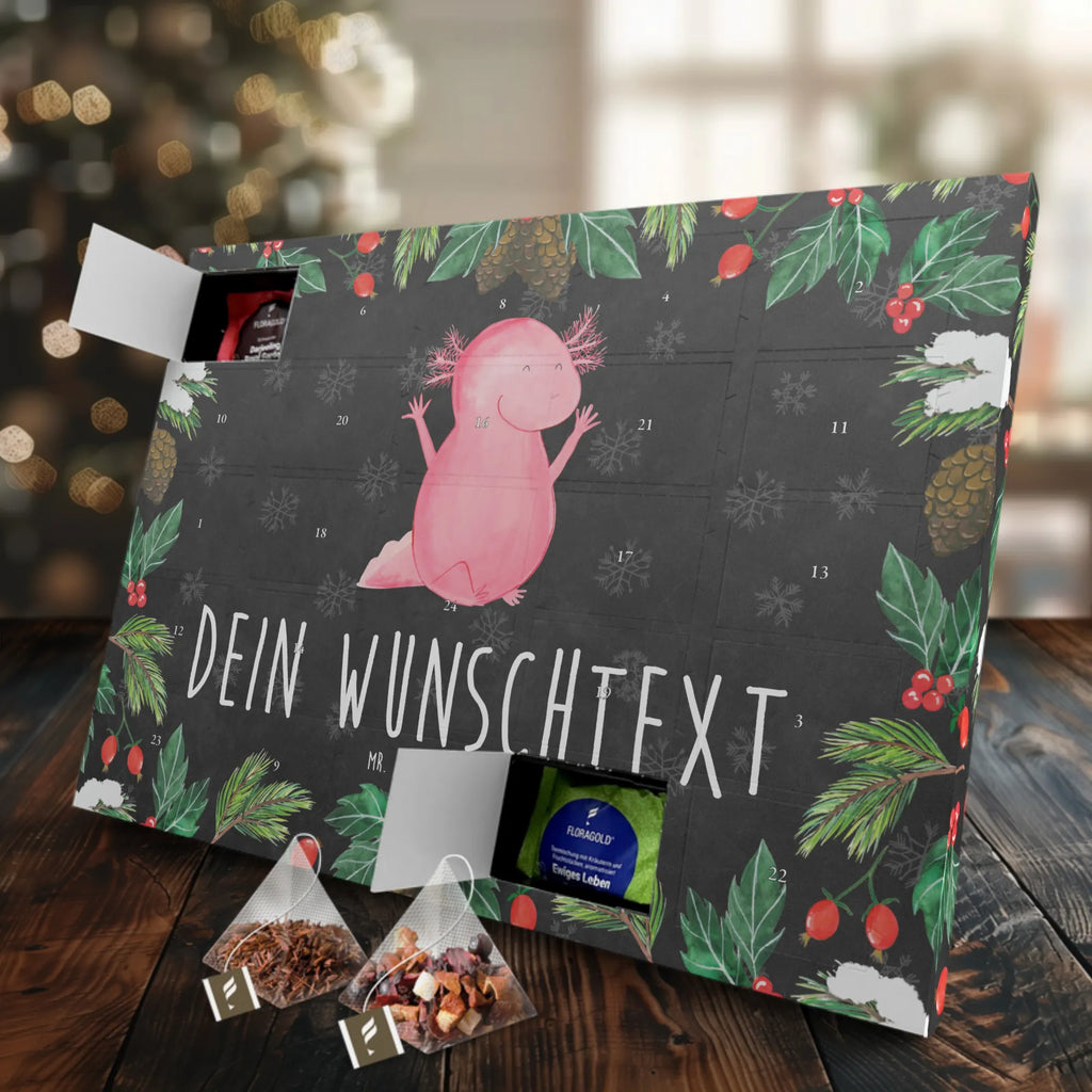 Personalisierter Tee Adventskalender Axolotl Hurra Personalisierter Tee Adventskalender, Axolotl, Molch, Fröhlich, Freude, Spaß, Axolot, Motivation, Zufriedenheit, Lurch, Lurche, Schwanzlurch