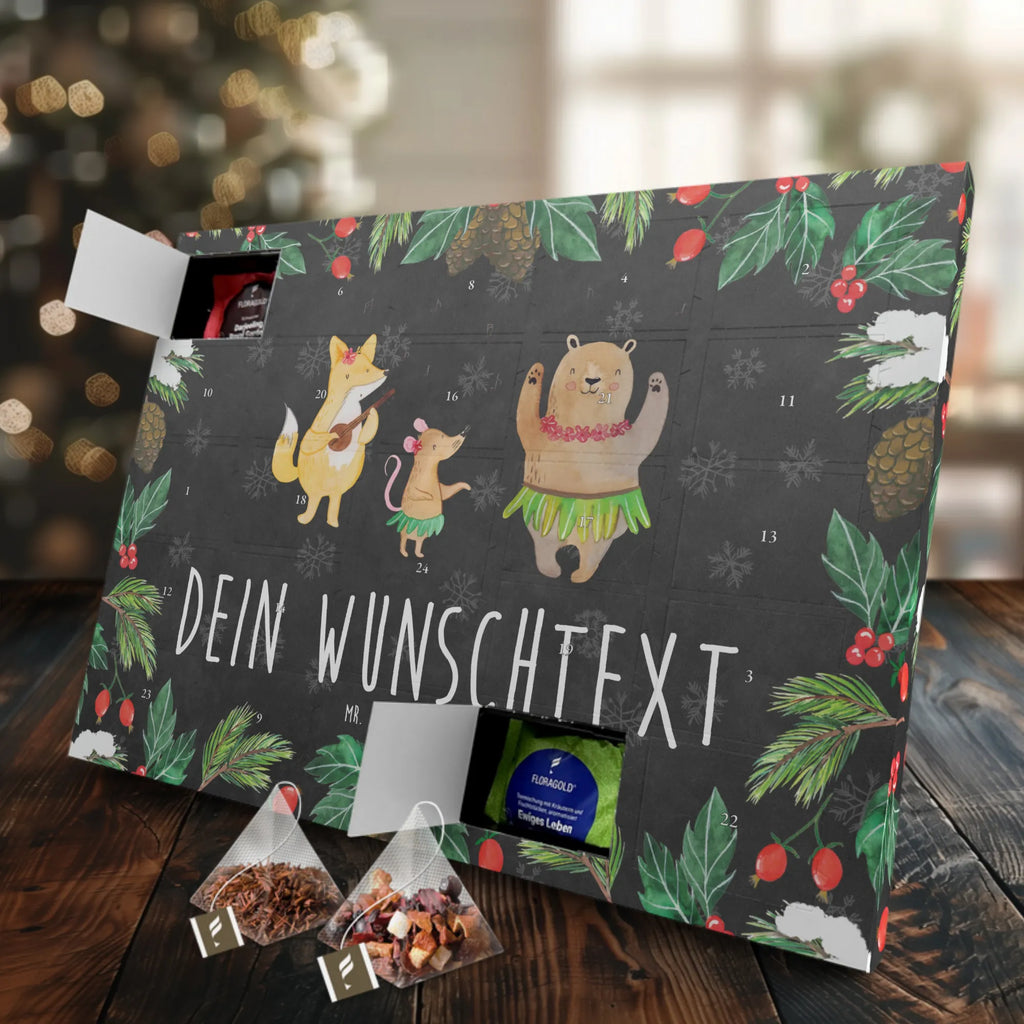Personalisierter Tee Adventskalender Waldtiere Aloha Personalisierter Tee Adventskalender, Tiere, Tiermotive, Gute Laune, Lustige Sprüche, Musik, Hase, Tanzen, Waldtiere, Wald, Igel, Aloha, Leben, Bär, Lachen