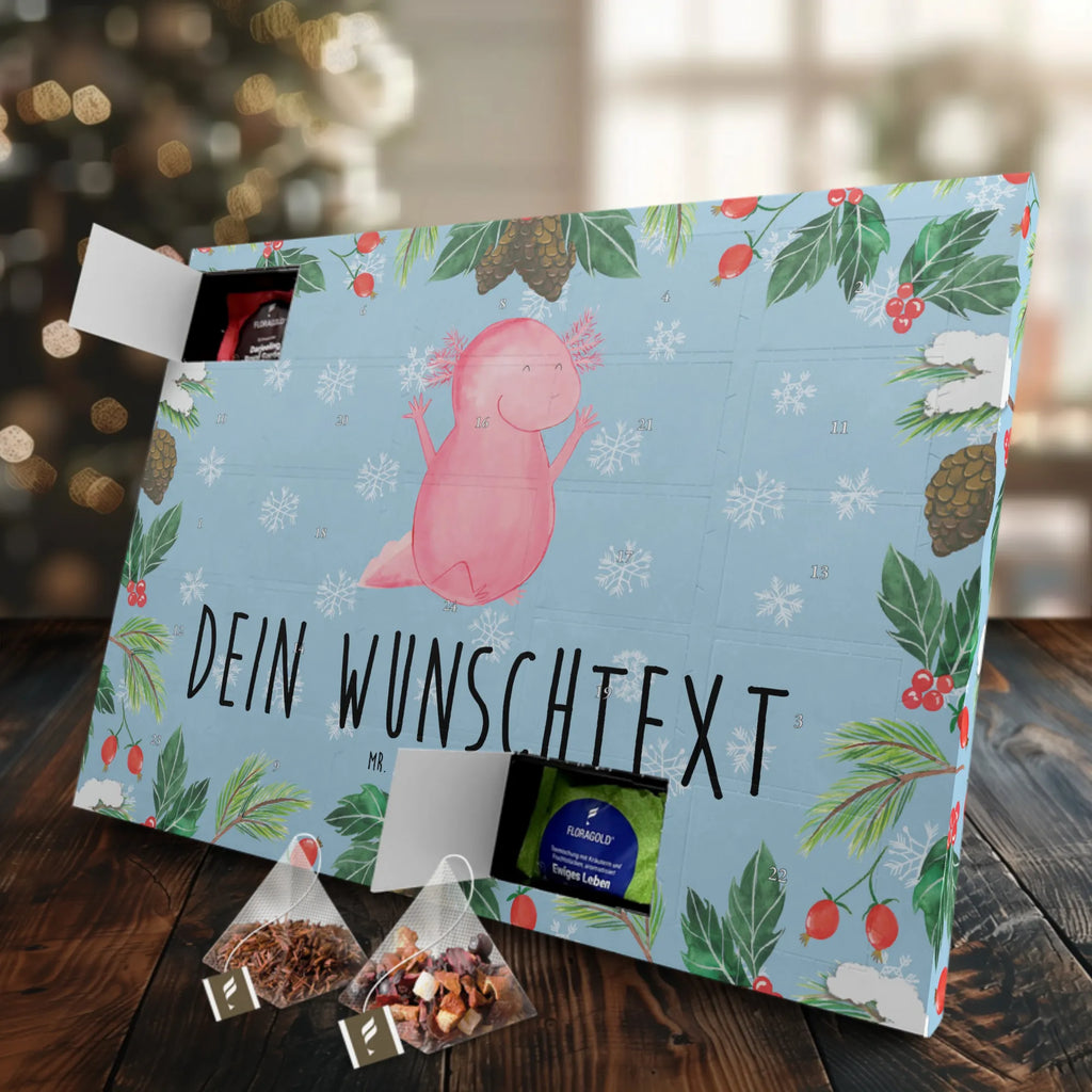 Personalisierter Tee Adventskalender Axolotl Hurra Personalisierter Tee Adventskalender, Axolotl, Molch, Fröhlich, Freude, Spaß, Axolot, Motivation, Zufriedenheit, Lurch, Lurche, Schwanzlurch
