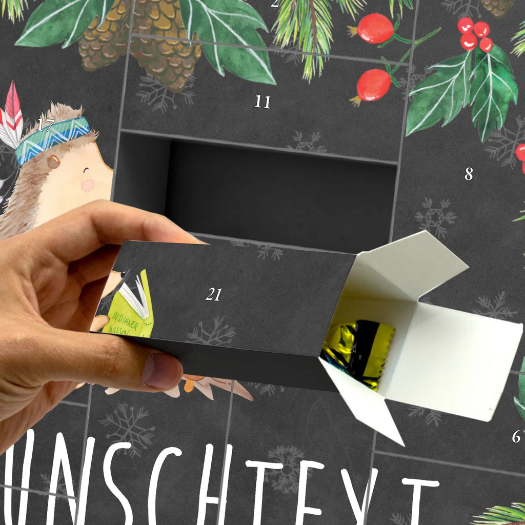 Personalisierter Befüllbarer Adventskalender Igel Federschmuck Adventskalender Zum Selbst Befüllen, Befüllbarer Adventskalender, Waldtiere, Tiere, Indianer, Abenteuer, Igel, Lagerfeuer, Camping