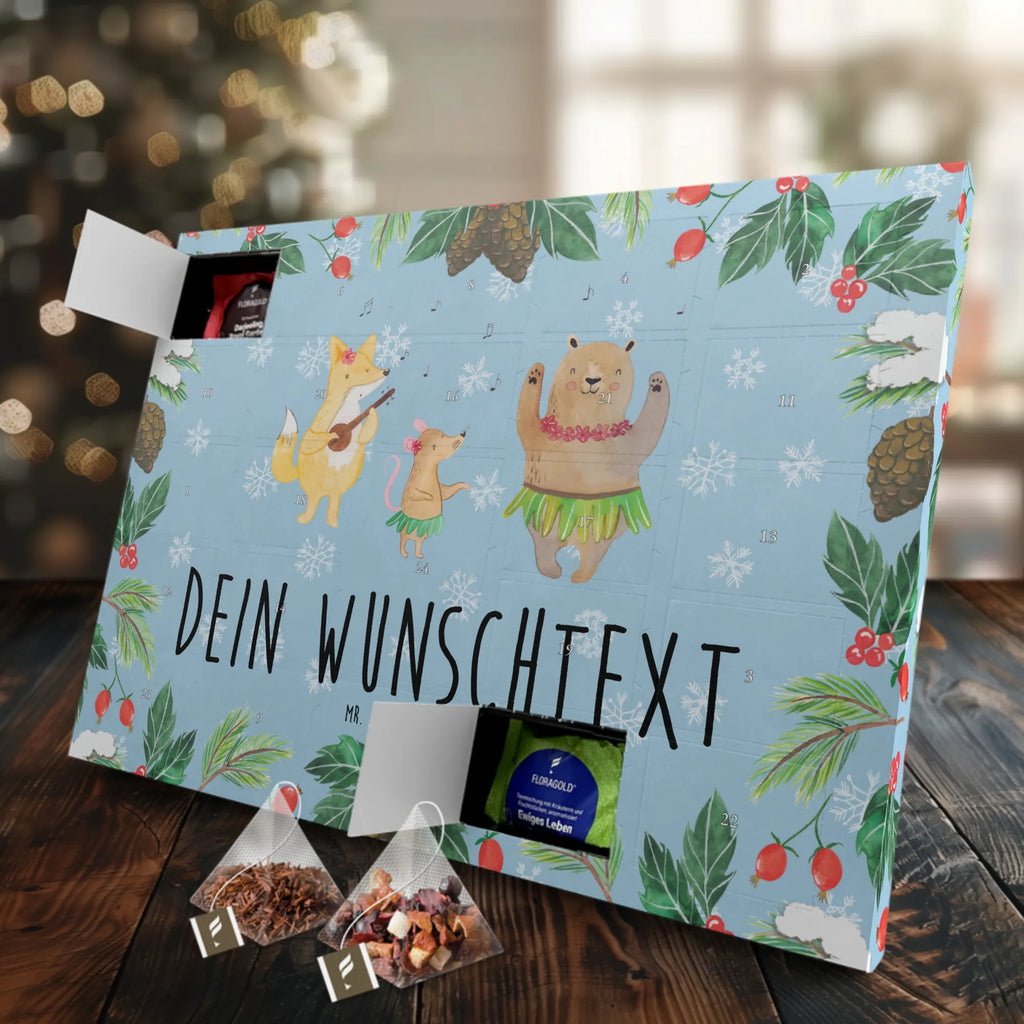 Personalisierter Tee Adventskalender Waldtiere Aloha Personalisierter Tee Adventskalender, Tiere, Tiermotive, Gute Laune, Lustige Sprüche, Musik, Hase, Tanzen, Waldtiere, Wald, Igel, Aloha, Leben, Bär, Lachen