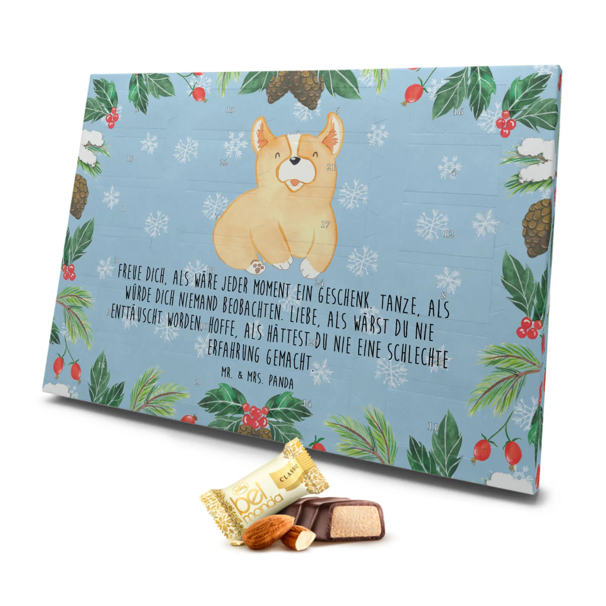 Marzipan Adventskalender Corgie Marzipan Adventskalender, Hund, Hundemotiv, Haustier, Hunderasse, Tierliebhaber, Hundebesitzer, Sprüche, Motivation, Welsh Corgie Pembroke, Hundespruch, Lebensfreude, britisch, Spruch, Corgie