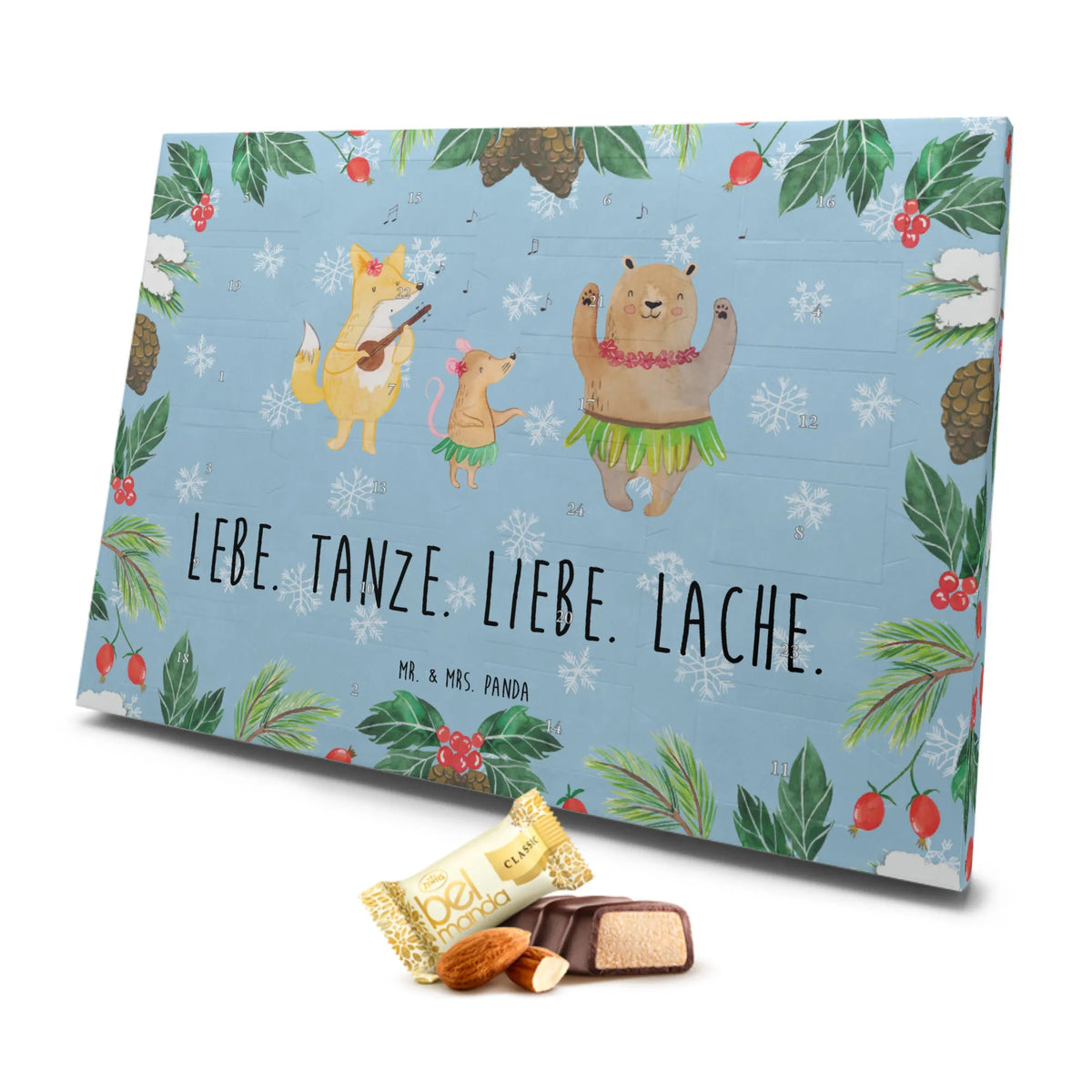Marzipan Adventskalender Waldtiere Aloha Marzipan Adventskalender, Tiermotive, Gute Laune, lustige Sprüche, Tiere, Lachen, Waldtiere, Bär, Aloha, Wald, Igel, Musik, Leben, Tanzen, Hase