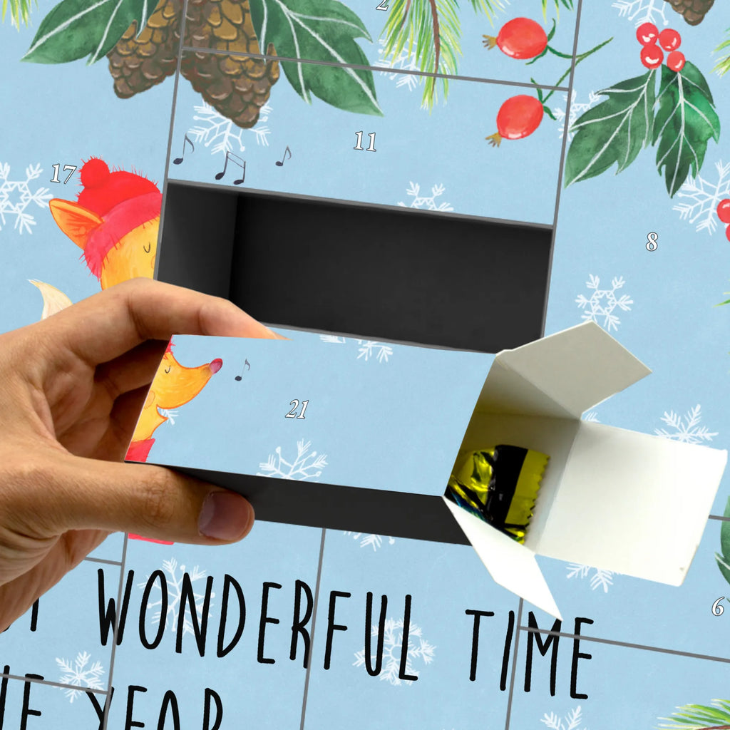 Fillable advent calendar Fox Singer snow, Christmas time