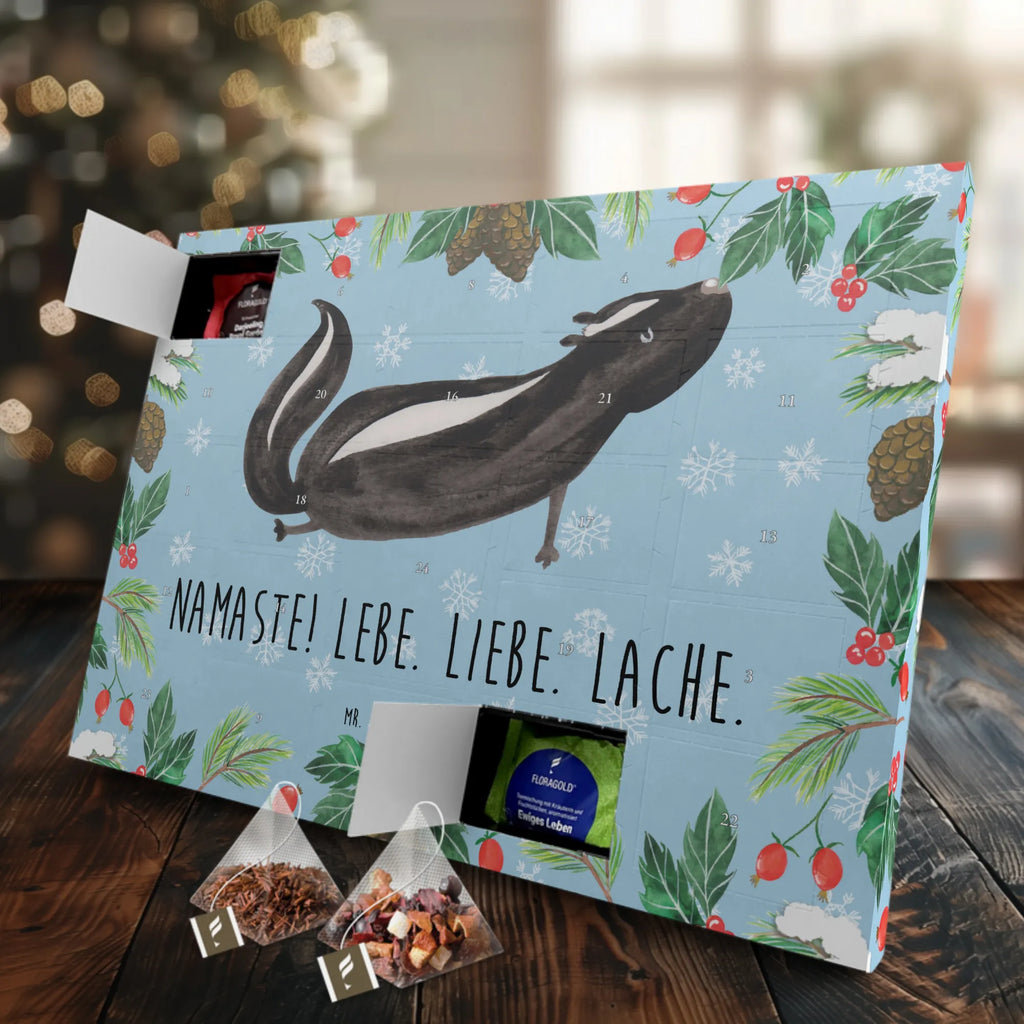 Tee Adventskalender Stinktier Yoga Adventskalender mit Tee, Adventskalender, Tee Adventskalender, Skunk, Stinktier, Stinki, Wildtier, Raubtier, Liebe, Stinker, Namaste, Lebe, Yoga, Lache
