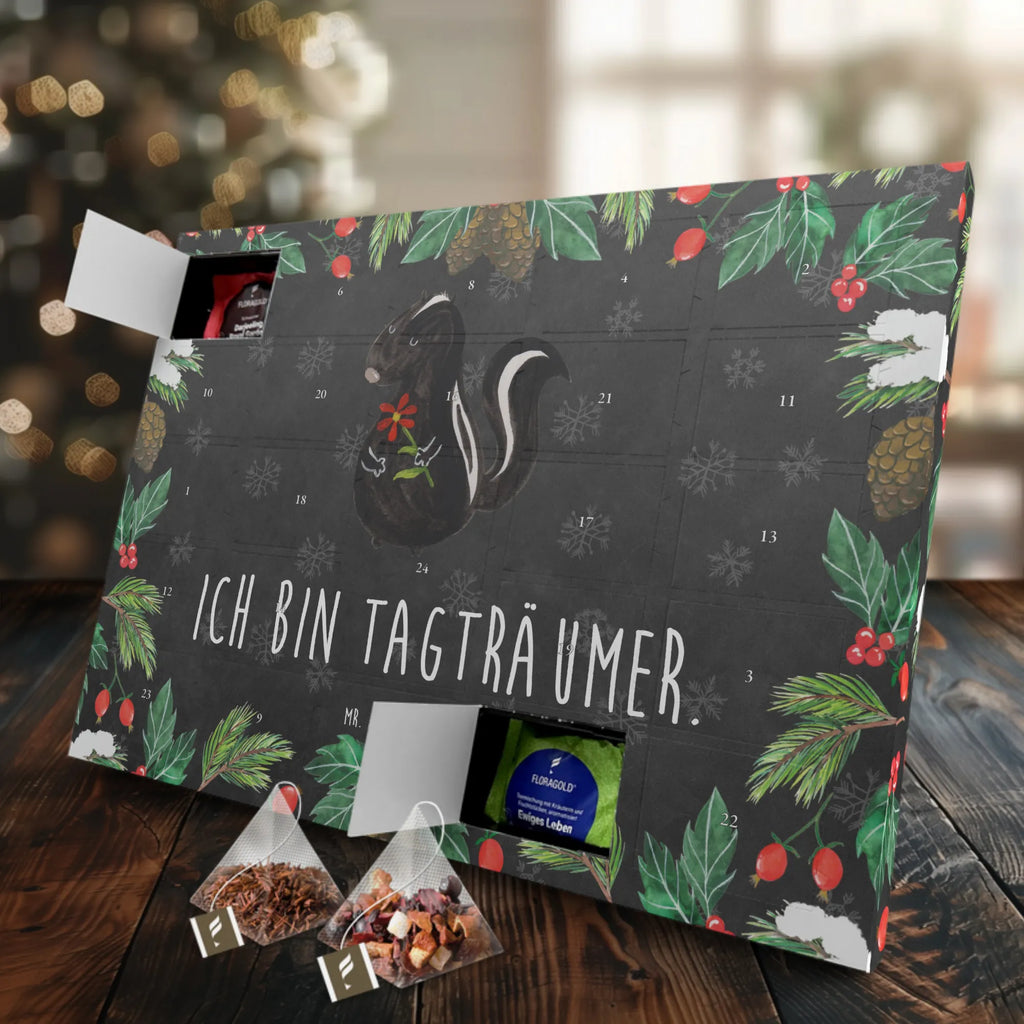 Tee Adventskalender Stinktier Blume Tee Adventskalender, Adventskalender mit Tee, Adventskalender, Skunk, Stinktier, Träume, Tagträumer, Stinki, Raubtier, Stinker, Verträumt, Wildtier, Dreams