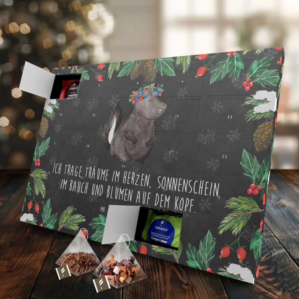 Tee Adventskalender Stinktier Mädchen Adventskalender mit Tee, Adventskalender, Tee Adventskalender, Skunk, Stinktier, Raubtier, Stinki, Stinker, Namaste, Yoga, Wildtier