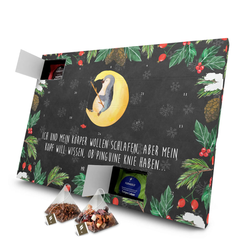 Tee Adventskalender Pinguin Mond Tee Adventskalender, Adventskalender mit Tee, Adventskalender, Pinguin, Einschlafen, Schlafzimmer, Pinguine, Gästezimmer, Schlafstörungen, schlafen, Spruch, Nachtruhe