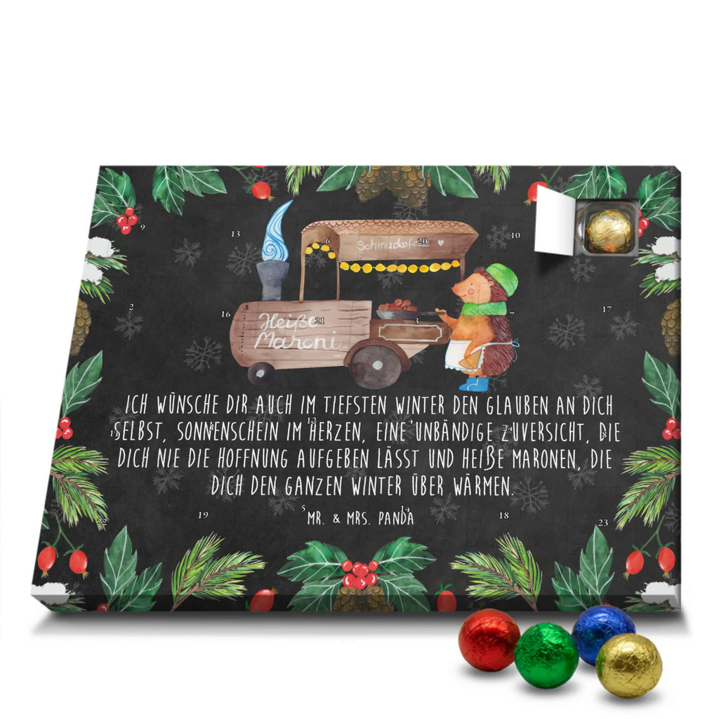 Chocolate advent calendar hedgehog Chestnuts Christmas time, snow